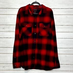 Banana Republic Buffalo Plaid Flannel Red Black Button Down Shirt Size XL